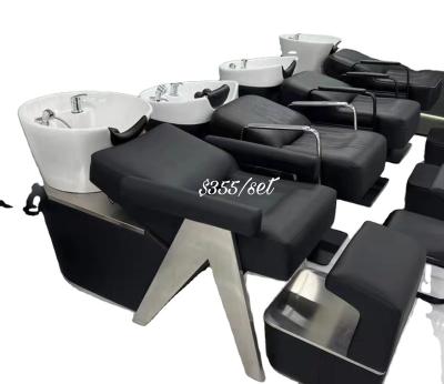 China Modern Hair Equipment Electric Massage Shampoo Bed Waggle Unit Salon Furniture Shampoo Chair With Hair Sink for sale