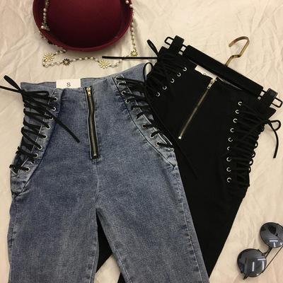 China New Breathable Plus Size Pants High Waists Belt And Rope Pants Harem Pants Lace Up Womens Jeans Trousers for sale