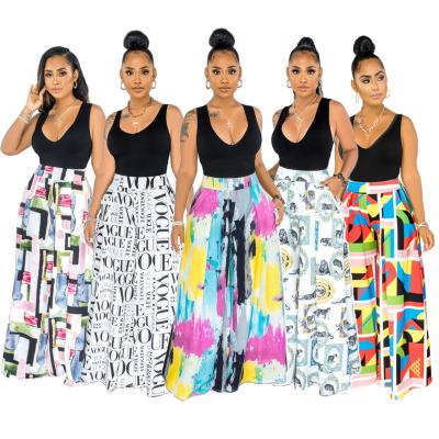 China Anti-wrinkle Fashion Printing High Waist Palazzo Pants Lady Long Pants Casual Loose Wide Leg Women Pants for sale