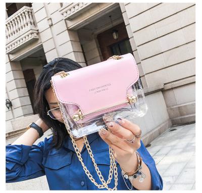 China Other 2021 Hot Small Clear Purse Set Famous Square PVC Clear Color Box Designer Bags Women Chain Transparent Handbags Bags For Girls for sale