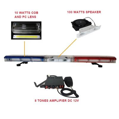 China Emergency Security Warning Vehicles 220 Watt Turning LED Police Light Bar White Blue Red Light Bar With 100W Alarm Siren Horn Speaker for sale