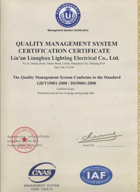 ISO9001:2008 - Linan lianghua lighting appliance co.ltd