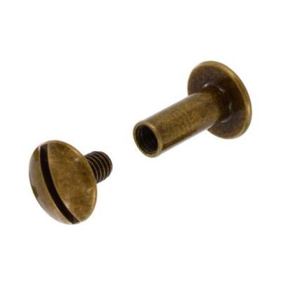 China Pan Brass Flat Round Slotted Nipple Head Chicago Blind Screw For Chicago Screws Leather Black for sale