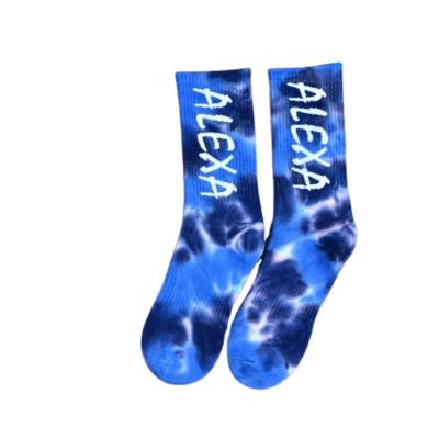 China Fashion Street Sustainable Cotton Stripes Socks Tie Dye Ink Socks Custom Design Crew Socks for sale