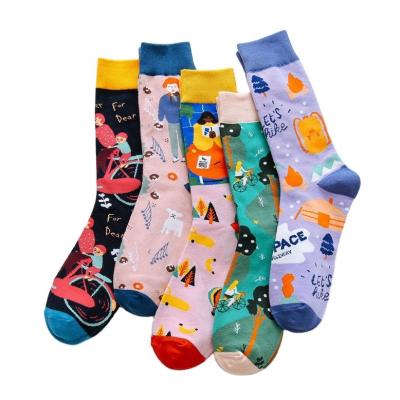 China QUICK DRY Hot Selling High Quality 100% Cotton Cartoon Women Girl Hoops Custom Cartoon Socks Fashion Hip Hop Style West Coast Socks for sale