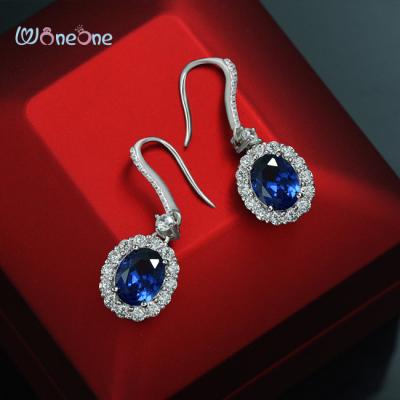 China Wholesale FASHIONABLE Blue Engagement Diamond Wedding Earrings from Woneone Crystal Ture Style Zircon Earring 925 Sterling Silver 7*9 for sale