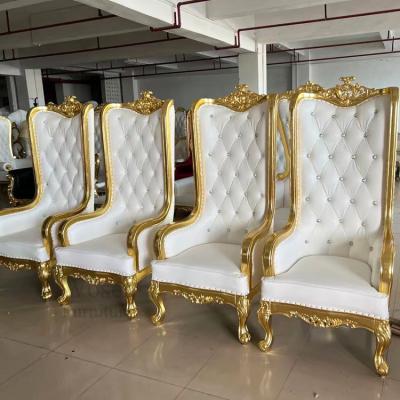 China EUROPEAN King Gold High Back Frame Leather Seat Cheap Throne Chair For Party for sale