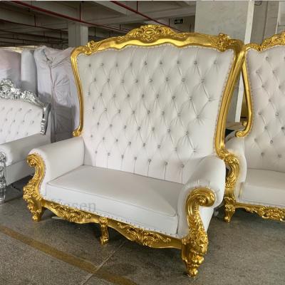 China EUROPEAN White Leather with Gold Trimming Loveseat Throne Sofa for sale