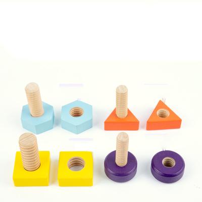 China Tool Kit Educational Toy Montessori Geometric Shape Nut Matching Stringing Colorful Children's Educational Wooden Toys for sale