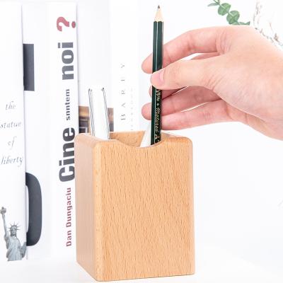 China Multifunctional Square Wooden Walnut Pen Holder Set Wooden Pen Holder for Desk for sale