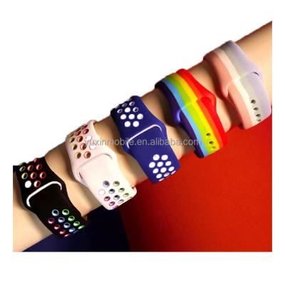 China Slicone Two Color Rainbow Sports Strap Suitable Apple Watch Silicone Design Watch Ban Belt For Iwatch1/2/3/4/5/6/7/SE for sale