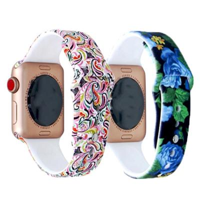 China Fashionable Custom Rubber Print Watch Strap 38mm 40mm 42mm 44mm For Apple Watch IWatch 5 I Series 6 Silicone Watch Band for sale