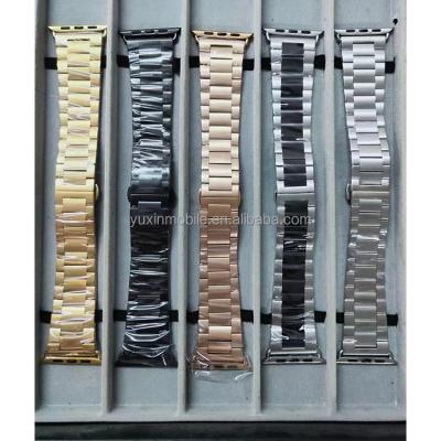 China Wholesale Luxury Stainless Steel Protector i Three Bead Metal Watch Band For Apple Watch 7, 41 38mm 42mm 44mm 45mm Strap For iWatch Band for sale