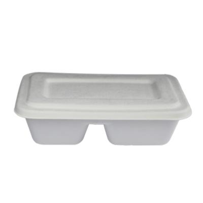 China New Design 1000Ml Food Container Bagasse Disposable Pulp Salad Takeout Bento Box With 2 Compartment Sugar Cane Pack Box for sale