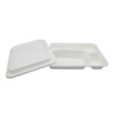 China Bagasse Disposable Chinese Meal Sugar Cane Making Food Tray With Biodegradable Boxes 5 Compartments for sale