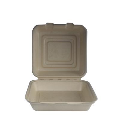 China Disposable Restaurant Food Eco-friendly Biodegradable Lunch Take Out Box Sugarcane Bagasse Hamburger Box for sale