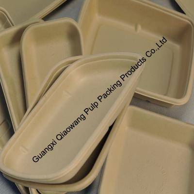 China Oil and Water Proof Sugar Cane Fiber Bagasse Paper Tray Compostable Biodegradable Eco Friendly Supermarket Store Fruit Tray for sale