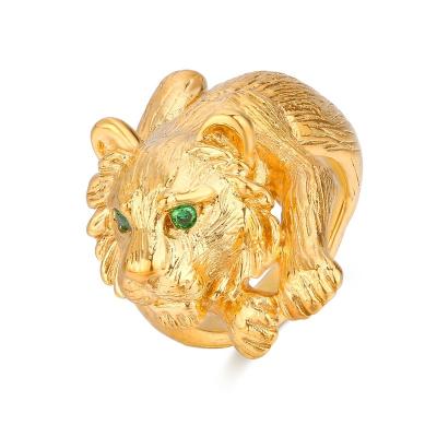 China TRENDY Fashion Lion Ring Green Zircon Eyes 925 Sterling Silver 18k Gold Plated Ring for sale