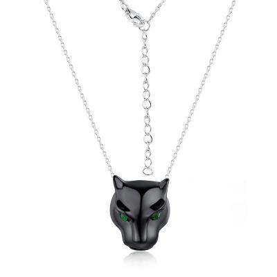 China New Design Black Panther Necklace Black Zircon 18k Gold Plating Fine Jewelry Maker Cute Green Adjustable Chain Necklace for sale