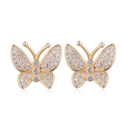 China Wholesale Cute 925 Sterling Silver Micro Inset Zircon Butterfly Stud Earrings Fashion Elegant 18k Gold Plated Jewelry for sale