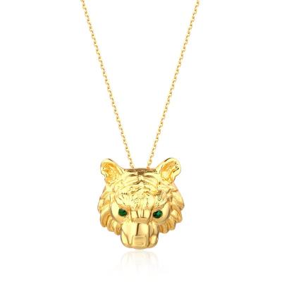 China Classic Cute Tiger Design Green Zirconia Necklace For Woman Fashion 925 Sterling Silver Necklace 18K Gold Plated Jewelry for sale