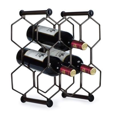 China Free Standing Countertop Honeycomb 8-Bottle Design Metal Wine Wine Rack Tabletop Wine Rack for sale