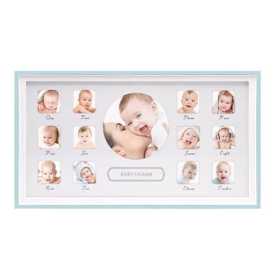 China Hot sale new fashion style design wooden baby 12 months photo frame with handprint kit decor for sale