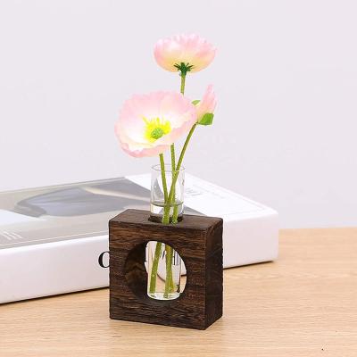 China Modern Desktop Mini Greenhouse Plant Propagation Station Planter Water Planting Tabletop Glass Vase with Lid and Wooden Stand or Growing for sale