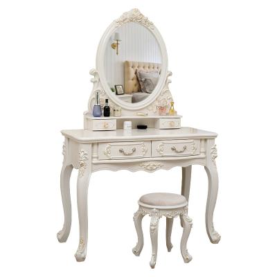 China New Design Solid Wood Vanity Set White Wooden Dressing Table Set With Mirror And Stool for sale