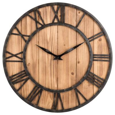 China Antique Rustic Barn Vintage Farmhouse Style Bronze Metal and Solid Wood Silent Oversized Wall Clock Large (X-Large 24 Inches) for sale