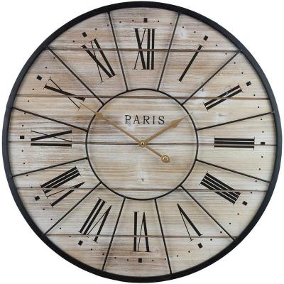 China Parisian French Country Style Rustic Decorative Decor Oversized Antique Large Wall Clock For Living Room Wood Metal Clock 24 Series for sale