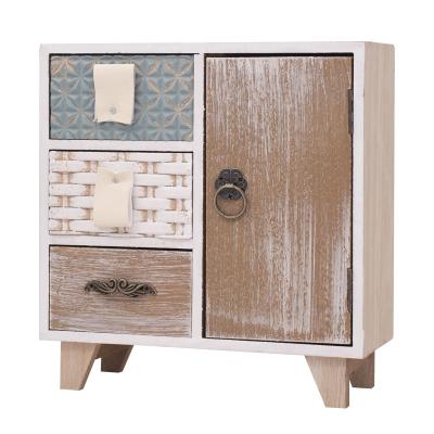 China China Vintage Cosmetics Organizer Small Wooden Jewelry Box with 3 Drawers and 1 Door for sale