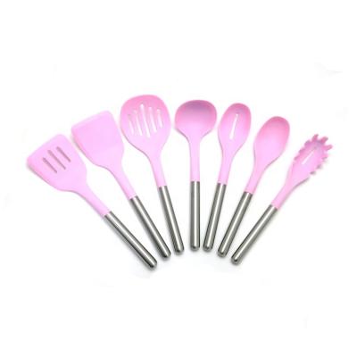 China Sustainable 7PCS Silicone Kitchen Utensils Set With Stainless Steel Handle Kitchen Accessories for sale