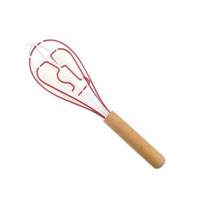 China Eco Friendly Viable Silicone Egg Beater Mixer Egg Beater with Wooden Handle for Cooking Tools for sale