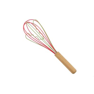 China Viable Wholesale Colorful Plastic Egg Beater , Hand Held Silicone Egg Beater With Birch Wood Handle for sale