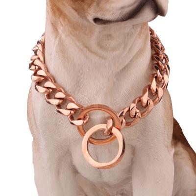 China 19mm Reflective High Quality Gold Dog Collar Stainless Steel Cuban Link Heavy Duty Dog Collar Chain for sale