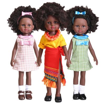 China DIY TOY New Arrival 14.5 Inch Dress Up Handmade Dress Curly Hair African American Vinyl Doll Girl Toys for sale