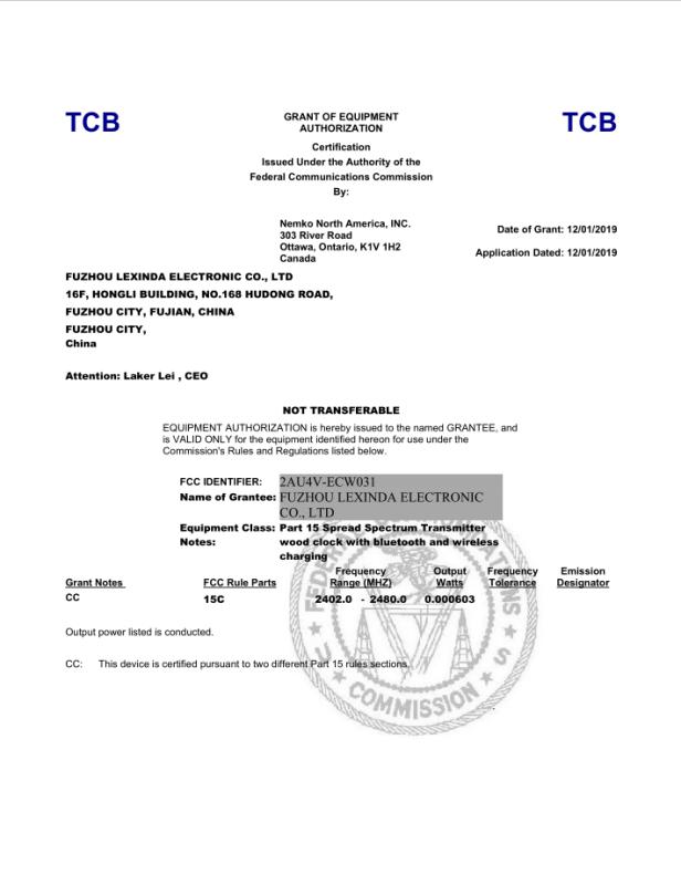 FCC - Fuzhou Lexinda Electronic Co., Ltd.