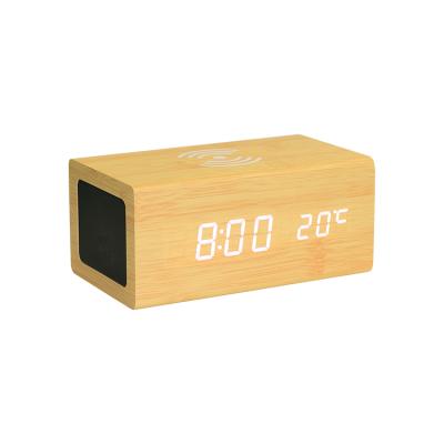 China EMAF Style Charging Table LED Antique Wooden Wireless Alarm Clock with BT Wireless Speaker for sale