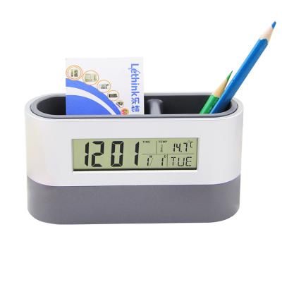 China Pen Holder/Hot Selling Plastic Pen Stand Time/Calendar/Temperature EMAF With Alarm Clock Calendar Digital Temperature for sale