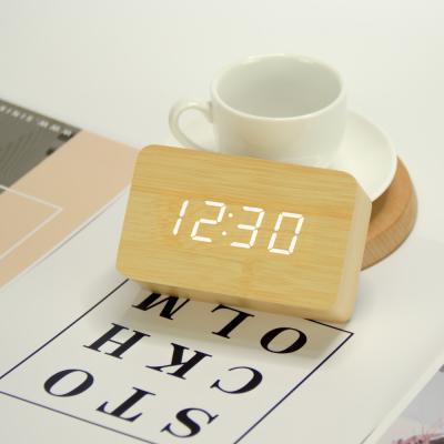 China Antique Red Wooden Desk Alarm Clock Table Bedroom Decoration LED Digital Multi Color Style Alarm Clock for sale