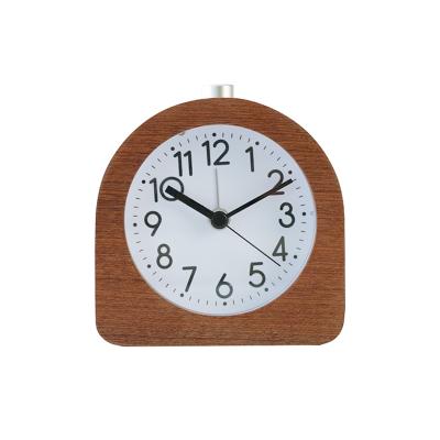 China Calendars Vintage High Quality Silent Quartz Nap Student Wooden Small Desk Alarm Clock With Backlight for sale