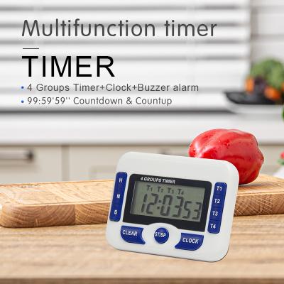 China Household Viable Lab EMAF Strong Magnet 4 Groups 100 Hours Countup Digital Timer Refrigerator Clock Timer Countdown For Kitchen for sale