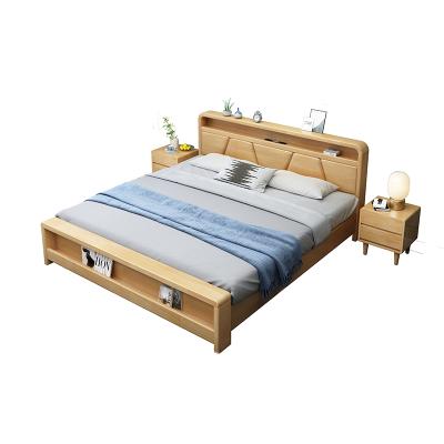 China Nordic Storage Drawer Master Bedroom Furniture USB Master Bedroom Furniture Double Bed Log Solid Wood Soft Double Bed Log Bedroom for sale