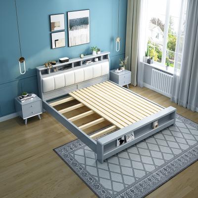 China (Size)Adjustable Modern Solid Wood Queen Size Double Bed Bedroom Cama for sale