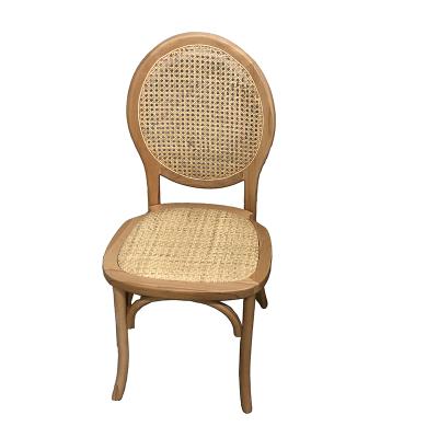 China Wholesale Rustic Wooden Stackable Oak Cane Rattan Dining Back Chairs For Banquet Wedding for sale