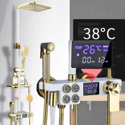 China With Sliding Bar Digital Newly Shower System Set With 12 Inch Rainfall Shower Head Bathroom Shower System Faucet Digital Thermostatic Tub Faucet for sale