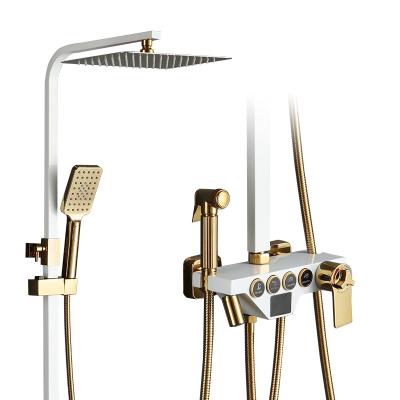 China With Senducs System Slide Bar White Gold Solid Brass Shower Tub Mixer Faucet Thermostatic Rainfall Shower Head LED Display Digital Shower Set for sale