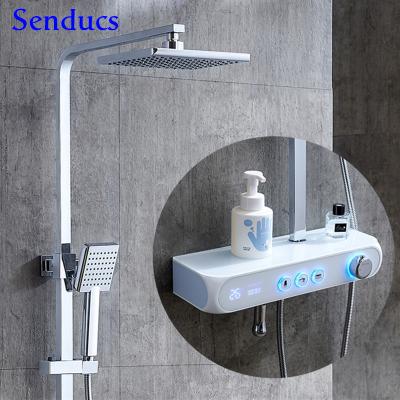 China With Slide Bar Senducs Digital Bathroom Shower Set Product Rainfall Shower Faucet Head White Chrome Digital Shower System for sale