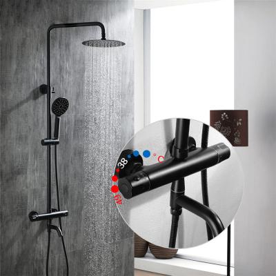 China With Sliding Bar Black Thermostatic Shower Set Single Lever Bath And Home Shower Bathroom Water Faucet Hotel System for sale